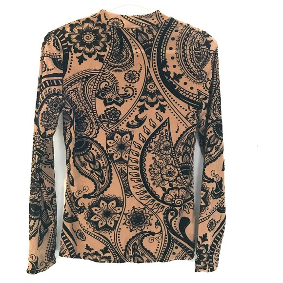 Velvet burnout shirt women's S/M black/brown stretch semi-sheer whimsy event - Picture 2 of 10